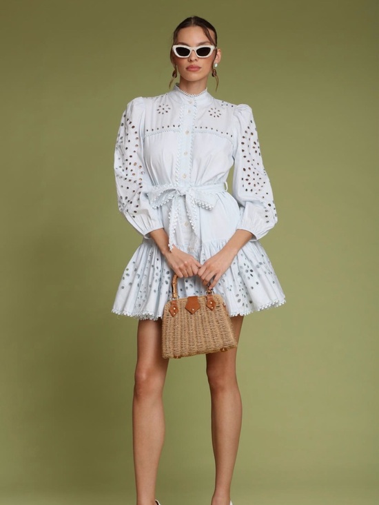 Avec Les Filles Dresses & Skirts - Avec Les Filles White Eyelet Long-Sleeve Button-Front Dress
